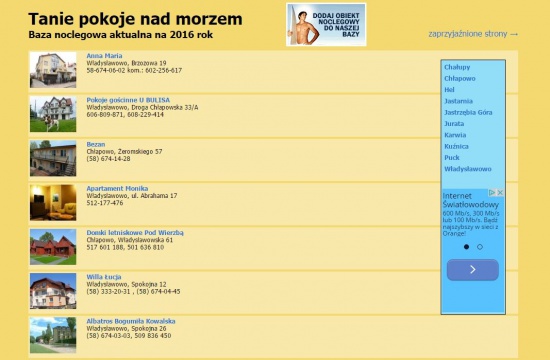 Tanie pokoje nad morzem